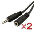Black 3.5mm Stereo Plug to Jack 25 foot Extension Cable (Pack of 2)