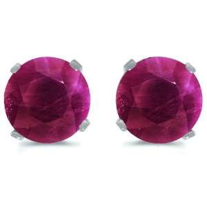  14K White Gold 4mm Round Ruby Stud Earrings Jewelry