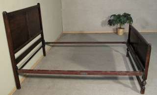 Antique Oak Carved Vono Three Quarter Size Panel Bed  