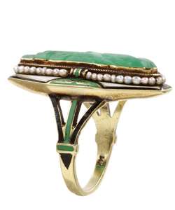 14k Yellow Gold and Carved Jade Antique Ring  