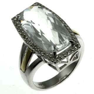 Sterling silver 14K yellow gold white aquamarine and diamond ring