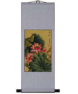Lotus Flower Chinese Art Wall Scroll Painting  