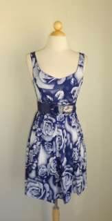 Beautiful Florette blue and white dress & anthropologie earrings size 