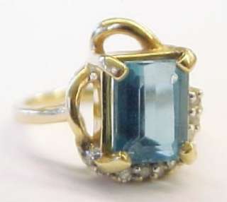 75ct Blue Topaz Diamond 14K Solid Yellow Gold Ring 4  