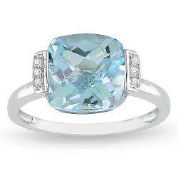10k White Gold Blue Topaz and Diamond Fashion Ring  
