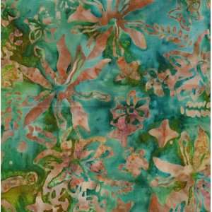   Batik Textiles 1005, teal & tan tropical print Arts, Crafts & Sewing