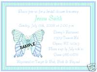 BUTTERFLY BLUE & GREEN BRIDAL SHOWER INVITATIONS  