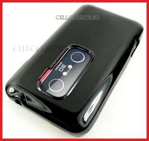 HTC EVO 3D SPRINT GLOSSY BLACK TPU SOFT SKIN COVER CASE  