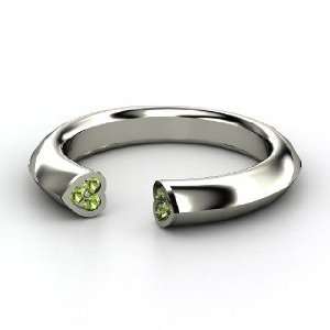  Two Hearts Ring, 14K White Gold Ring with Green Tourmaline 
