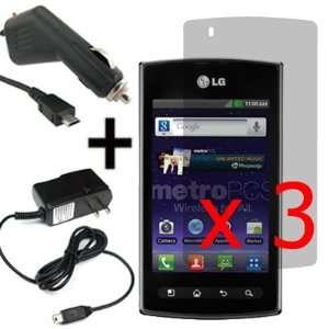   LG Optimus M+ MS695 x3 + Car + Home Charger Clear Cell Phones