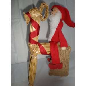  Swedish Straw Goat with Riding Santa, Approx. 10 X 6 X 4 