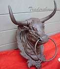 longhorn cow bull head mount bath room towel hanger nose ring clothes 