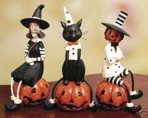 Halloween Cat Witch Scarecrow Figurines Set/3 NIB  
