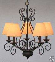 LT WROUGHT IRON CHANDELIER WITH SHADES   