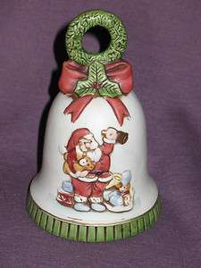 Vintage Christmas Enesco Ceramic Bell Music Box Plays Here Comes Santa 