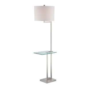   Lamp, Polished Steel Finish with White Fabric Shade