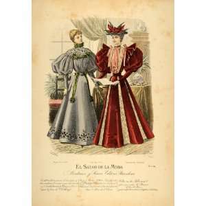 1895 Victorian Lady Dress Costume Hat Women Lithograph   Hand Colored 