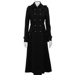JLo Womens Black Long Military Wool Coat  