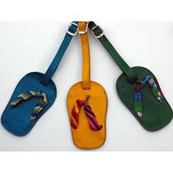 Set of 3 Handmade Leather Flip Flop Luggage Tags (India)   