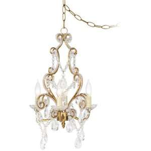   Gold with Clear Beads Swag Plug In Chandelier