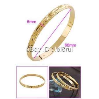 2pcs Handcarved 18k Yellow gold filled Ladys bangle Bracelet 60mm 