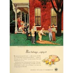  1947 Ad Beer Horseshoe Pitching Lawn Game John Falter 