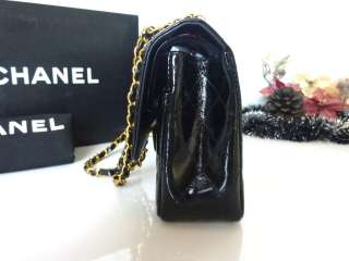 Auth CHANEL Black Quilted Patent Medium Classic 2.55 Double Flap Bag 