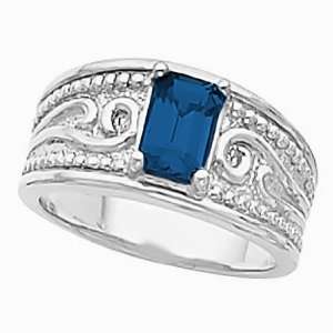   14K White Gold Chatham Created Sapphire Etruscan Style Ring Jewelry
