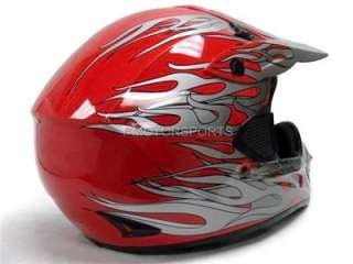 RED FLAME DIRTBIKE ATV MOTOCROSS HELMET MX OFF ROAD ~L  