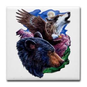    Tile Coaster (Set 4) Bear Bald Eagle and Wolf 