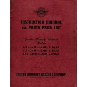 Manual and Parts Price List Jacobs Aircraft Engines Models L 4, L 4M 