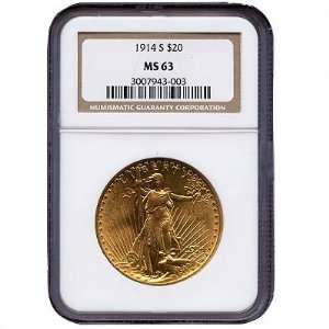  1914 S Gold $20 Saint Gaudens MS63