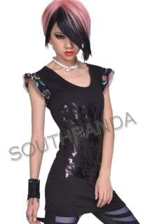 SC186 Black Skull Lace Gothic T Shirt Top Punk Gothic  