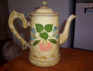 VTG TOLEWARE TOLE PAINTED GOOSE NECK TIN COFFEE POT  