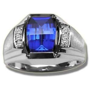  .03ct Mens Syn Barrel Cut Sapphire Ring Jewelry