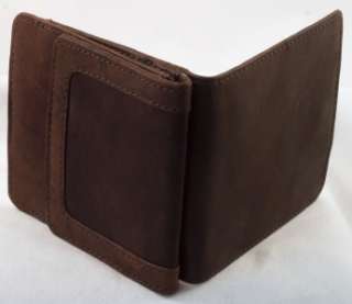 Mens Brown Leather Bifold WALLET W/ Snap COIN PURSE & Closure Compact 
