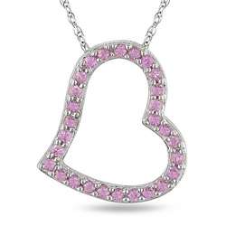 10k White Gold Pink Sapphire Heart Necklace  