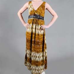   Womens Missy Snakeskin Print Belted Maxi Dress  