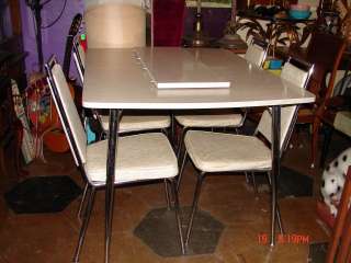 Retro Chromecraft Table & 4 chairs, White with leaf chrome legs  