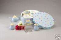 Childs Large Tea Set For 4 Hat Box Case Blue & Yellow  