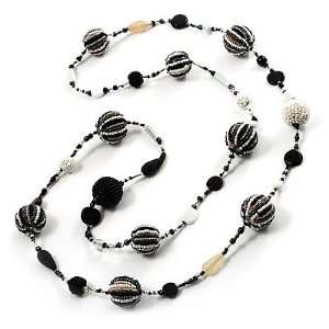  Long Black & White Glass Bead Fashion Necklace   116cm 