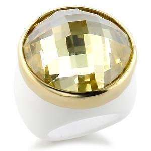  Size 8 Yellow Cubic Zirconia Brass Gold Plated Ring AM 