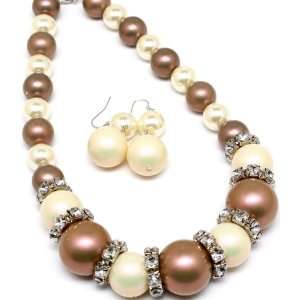Chocolate Pearls and Cream Pearls with Bling Accents Necklace and 
