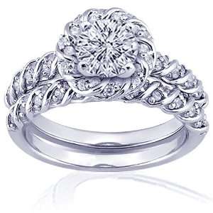  1.44 Ct Round Halo Diamond Wedding Rings Set Pave SI1 EGL 
