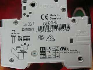 5SY4 206 8 Siemens MCB D6 2P Miniature Circuit Breaker  