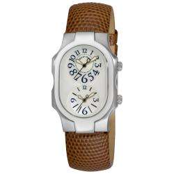 Philip Stein Womens Signature Brown Strap Dual Time Watch 