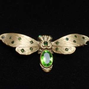   Pin Art Nouveau Green Stones Vintage Figural Insect Bug Brooch  