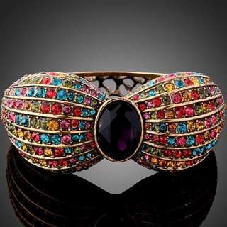   Rhinestone Colorful Swarovski Crystal 18K Gold GP Bangle Cuff Bracelet