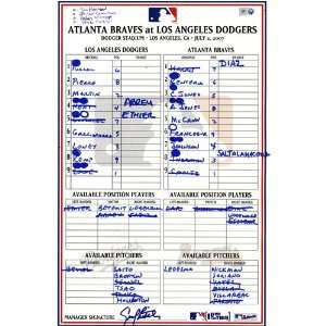  Game Used Lineup Card 7 02 2007 Braves at Dodgers Sports 