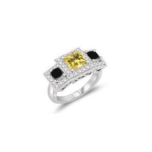 90 Cts Black & 0.38 Cts White Diamond, 0.97 Cts Yellow Sapphire Ring 